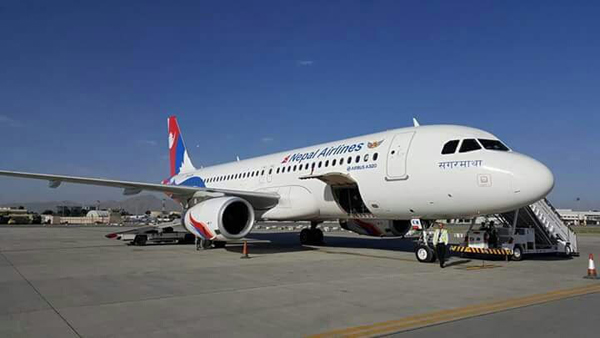 The Nepal Airlines plane that brought back the bodies in Kabul.