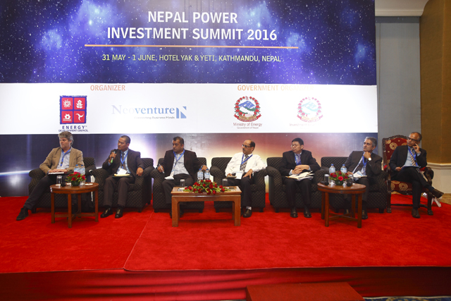 Participants of a panel discussion on Opportunities and Challenges of Rebuilding Nepalâ€™s Power Market during the Nepal Power Investment Summit 2016 in Kathmandu on Tuesday.