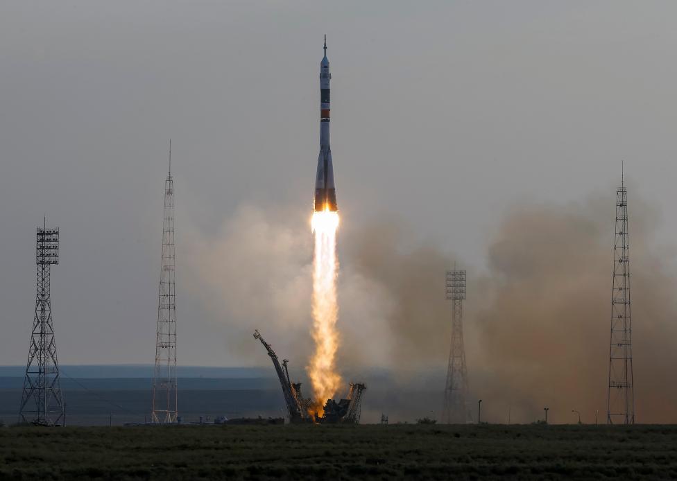 The Soyuz MS spacecraft carrying the crew of Kate Rubins of the U.S., Anatoly Ivanishin of Russia and Takuya Onishi of Japan blasts off to the International Space Station (ISS) from the launchpad at the Baikonur cosmodrome, Kazakhstan, July 7, 2016. REUTERS/Shamil Zhumatov
