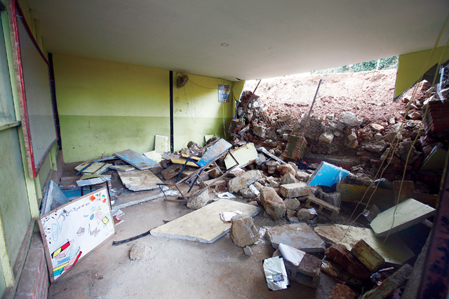 The prefab classroom that was destroyed.