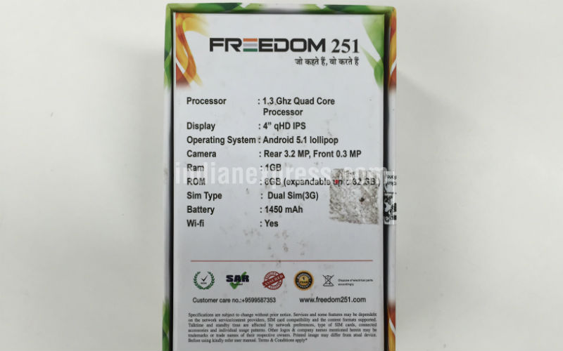 Freedom 251 came in a proper box with tri-colour design and Ringing Bells logo on it, which is impressive given the company had Adcom units for display at the launch event.