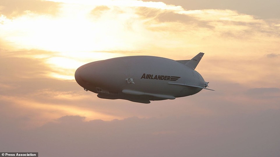 The Airlander 10, the largest aircraft in the world, during its maiden flight at Cardington airfield in Bedfordshire.