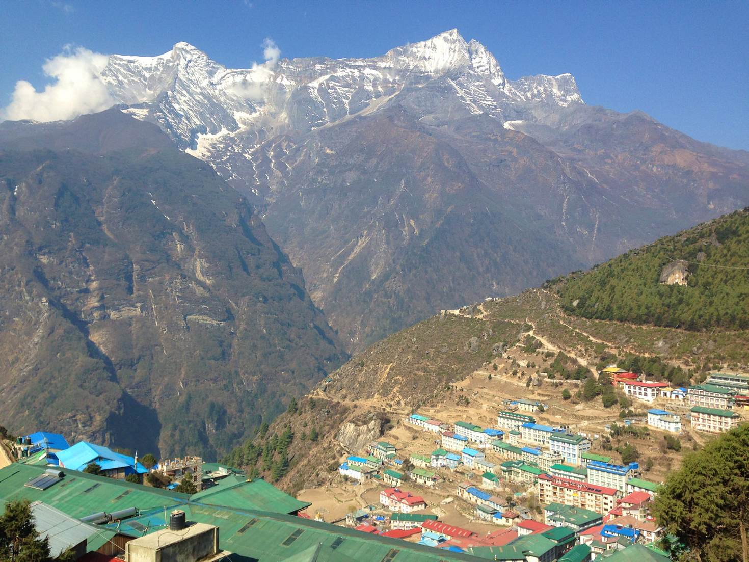 Snowpeaks rising over the rooftops of Namche Bazaar Â© Anna Kaminski / Lonely Planet