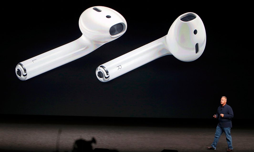  Phil Schiller discusses the Appleâ€™s new space station, I mean AirPods. Photograph: Beck Diefenbach/Reuters