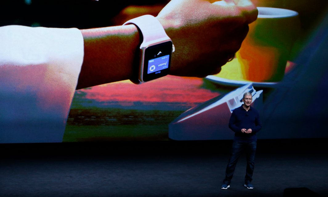  Tim Cook speaks about the new Apple Watch. Photograph: Monica Davey/EPA