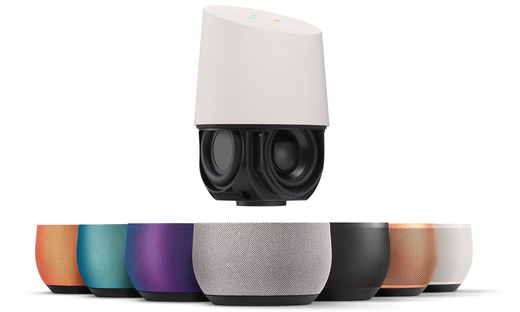 The base of the Google Home speaker comes in multiple colours. Photograph: Google
