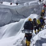 Mountaineers head toward the top of Mt Manaslu