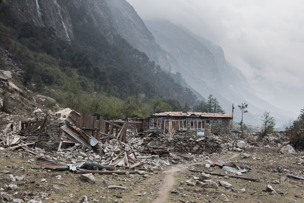 Ghodatabela, once a thriving village and a popular stopover on the trek up the Langtang valley, is still strewn with wreckage from the earthquake