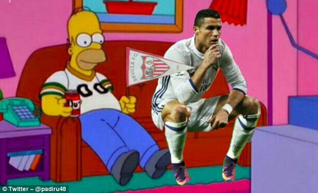 Ronaldo sits down to watch a match with Homer Simpson, who apparently supports Sevilla