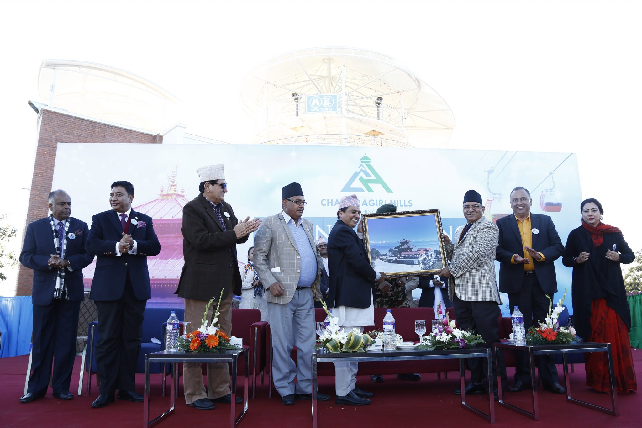 Prime Minister Puspa Kamal Dahal during Chandragiri Cabal car officialy launching ceremony at Chandragiri Hill, Kathmandu on Thursday. POST PHOTO/PRAKASH CHANDRA TIMILSENA