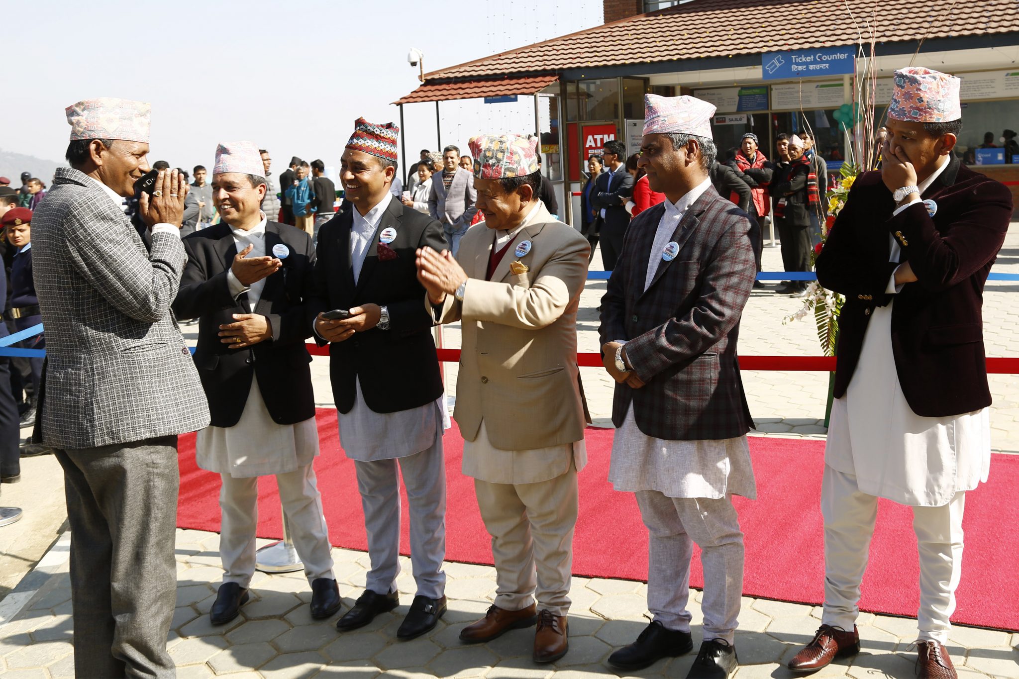 Owner of Chandragiri Hills welcome to guest during Chandragiri Cabal car officialy ceremony at Chandragiri Hill, Kathmandu on Thursday. POST PHOTO/PRAKASH CHANDRA TIMILSENA