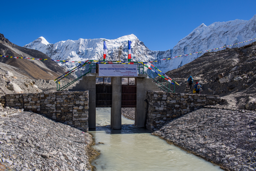 The outlet channel built by the Nepal Army in Imja glacial lake.